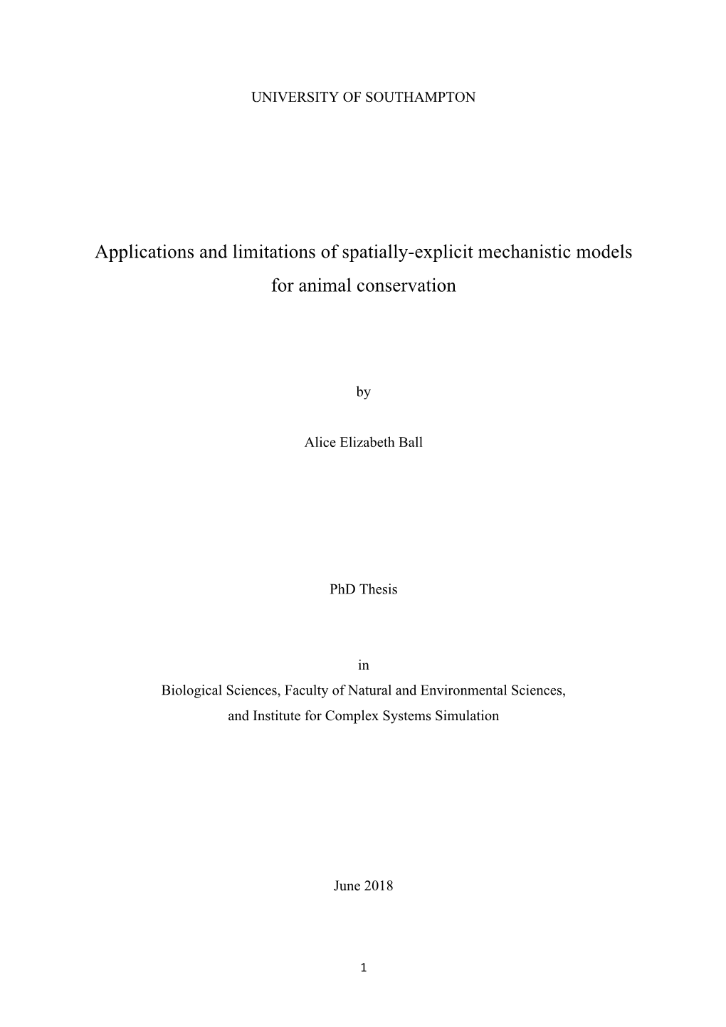 Applications and Limitations of Spatially-Explicit Mechanistic Models for Animal Conservation’