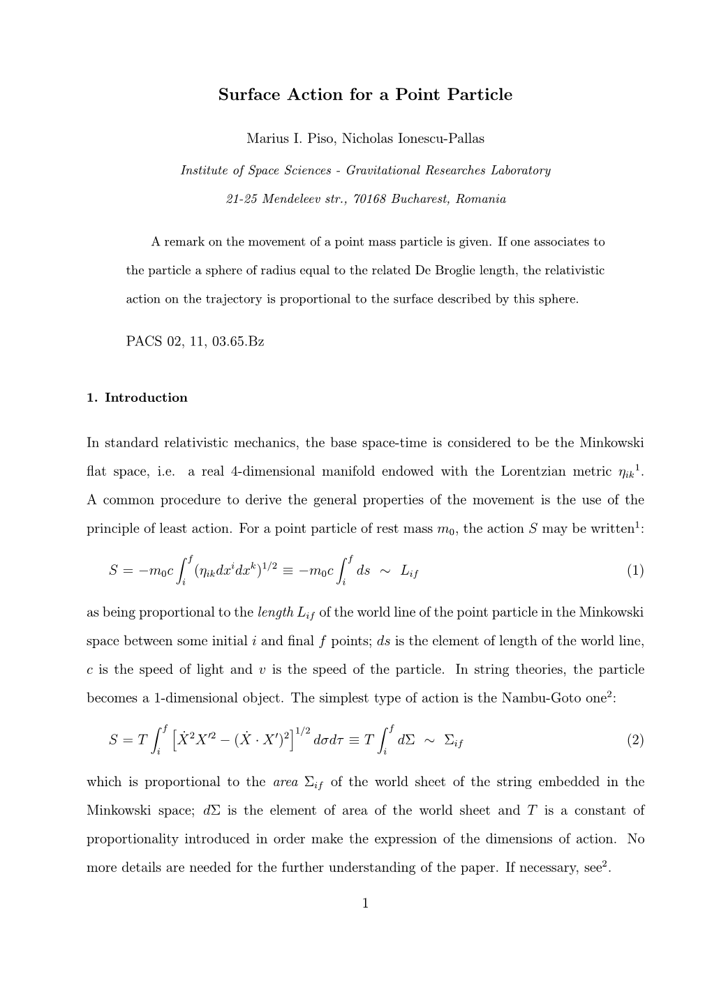 Surface Action for a Point Particle