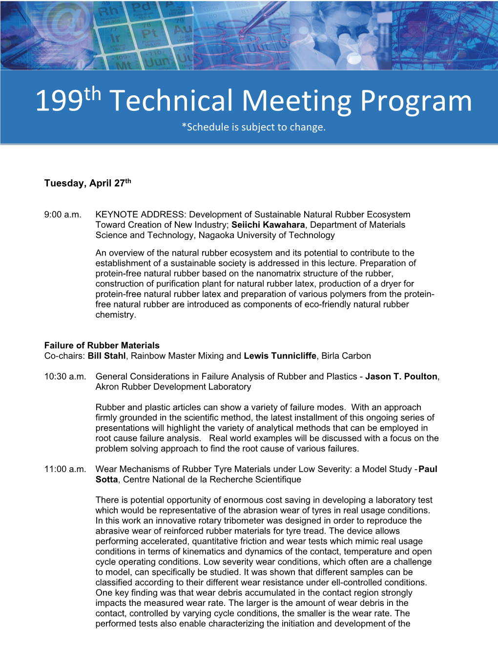 199Th Technical Meeting Program