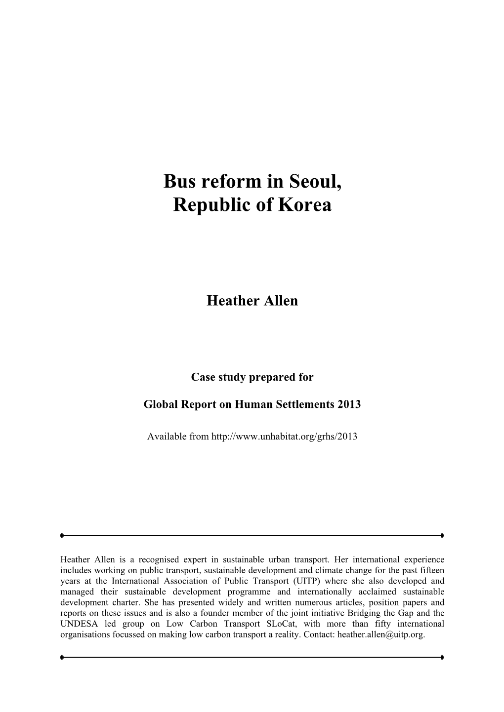 Bus Reform in Seoul, Republic of Korea