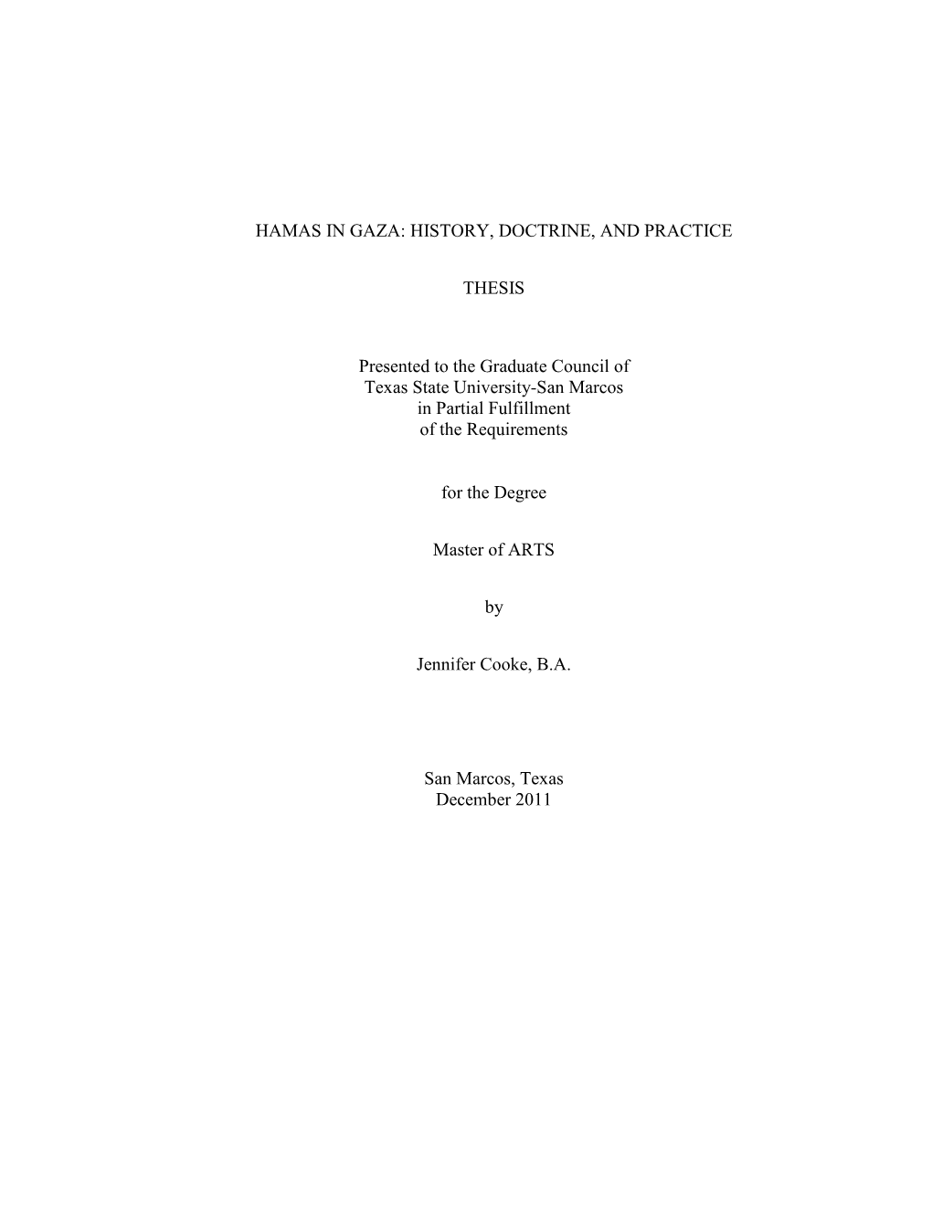 Hamas in Gaza: History, Doctrine, and Practice