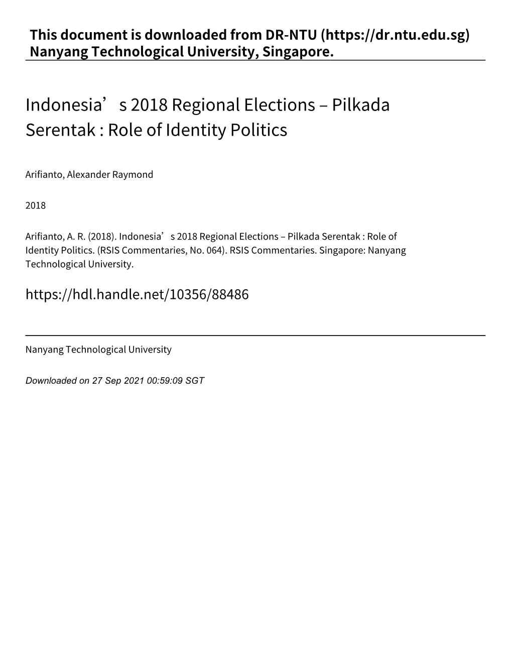 Pilkada Serentak : Role of Identity Politics