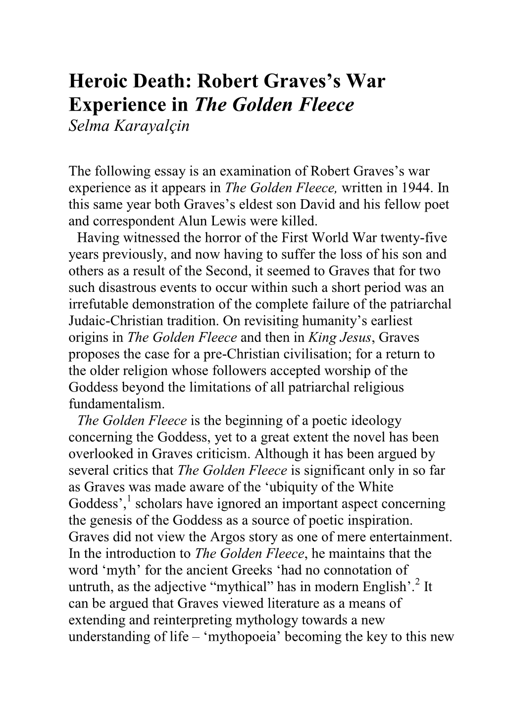 Robert Graves's War Experience in the Golden Fleece