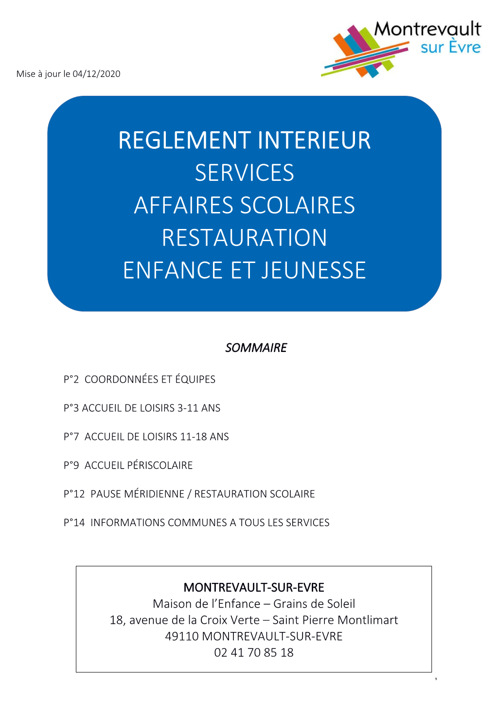 Règlement Intérieur Accueil De Loisirs 3-11 Ans