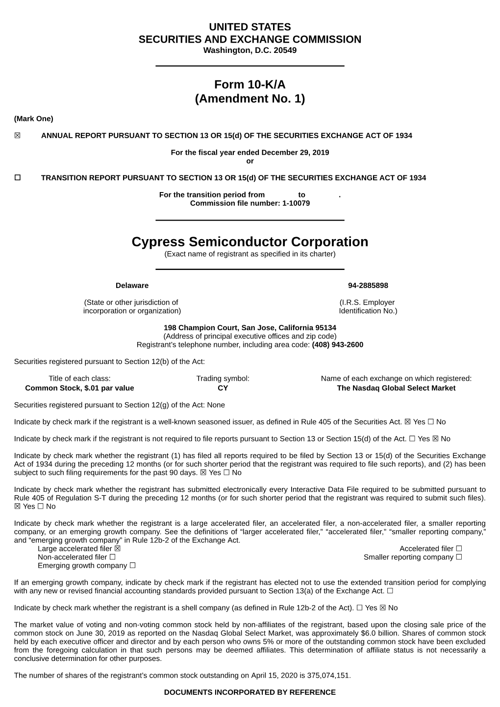 Cypress Semiconductor Corporation (Exact Name of Registrant As Specified in Its Charter)