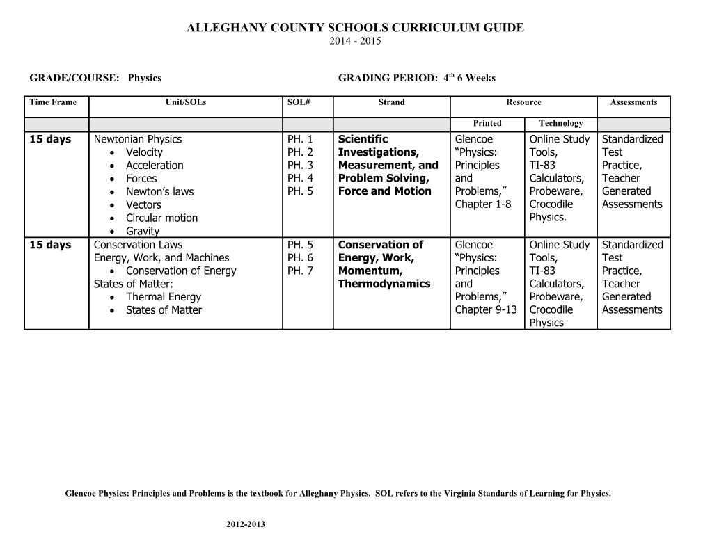 Alleghany County Schools Curriculum Guide