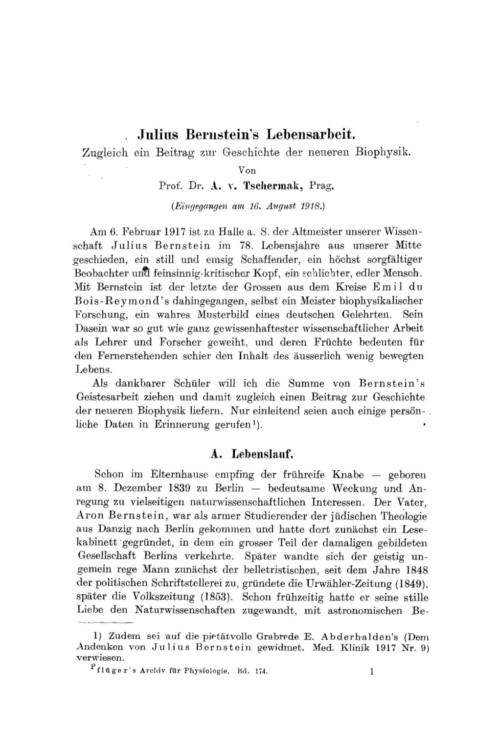 Julius Bernstein's Lebensarbeit