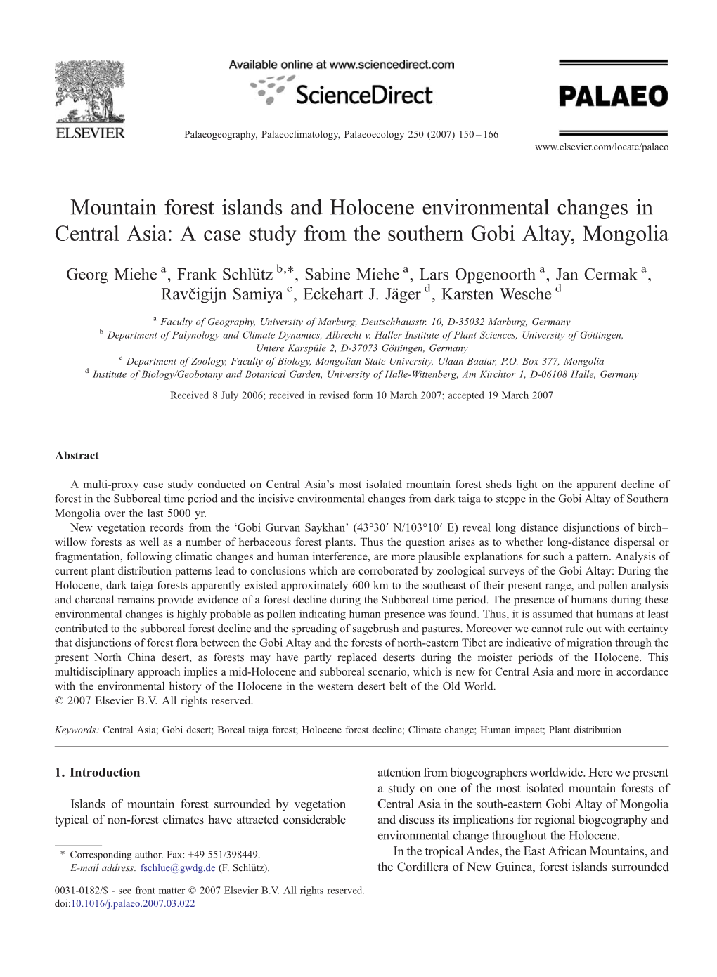 Mountain Forest Islands and Holocene Environmental Changes in Central