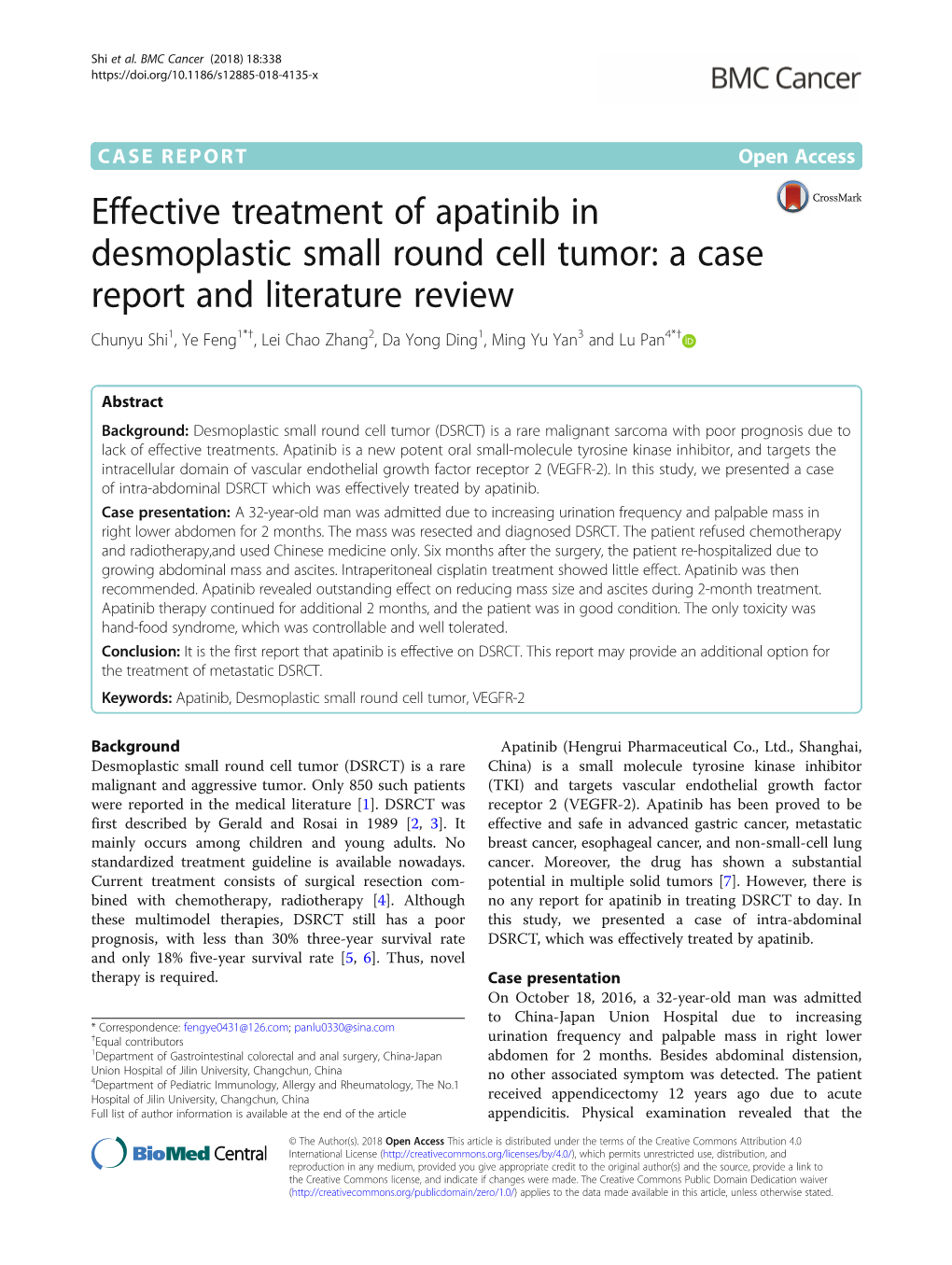 Effective Treatment of Apatinib in Desmoplastic Small