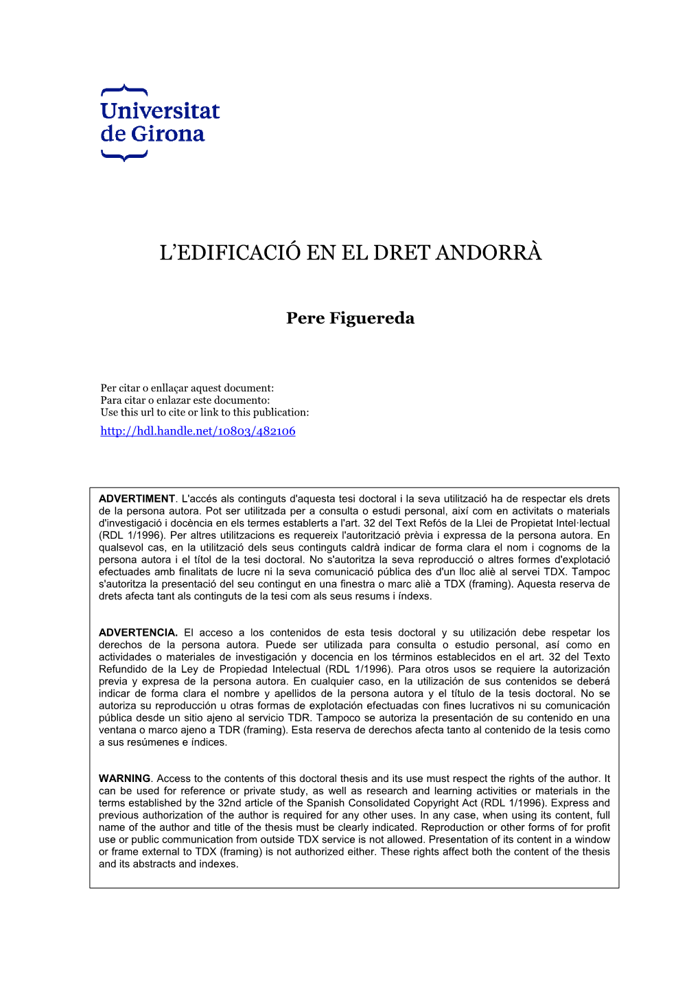 L'edificació En El Dret Andorrà