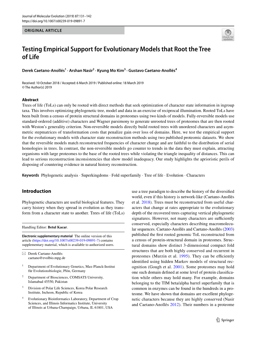 Testing Empirical Support for Evolutionary Models That Root the Tree of Life