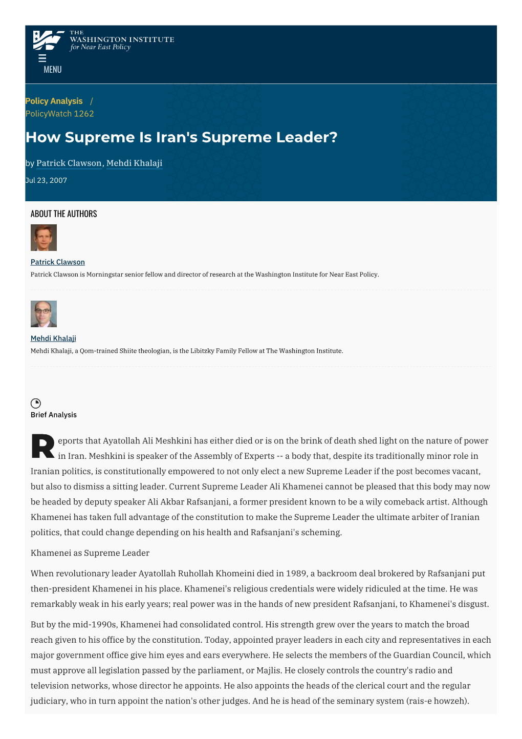 How Supreme Is Iran's Supreme Leader? | the Washington Institute