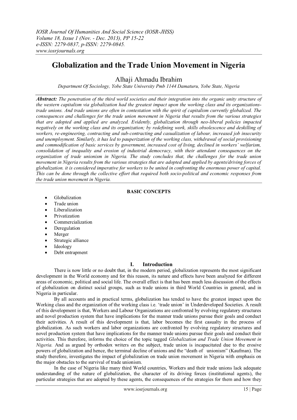 Globalization and the Trade Union Movement in Nigeria