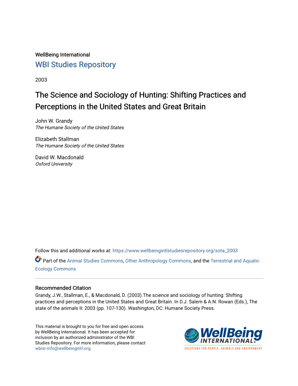 The Science and Sociology of Hunting: Shifting Practices and Perceptions in the United States and Great Britain