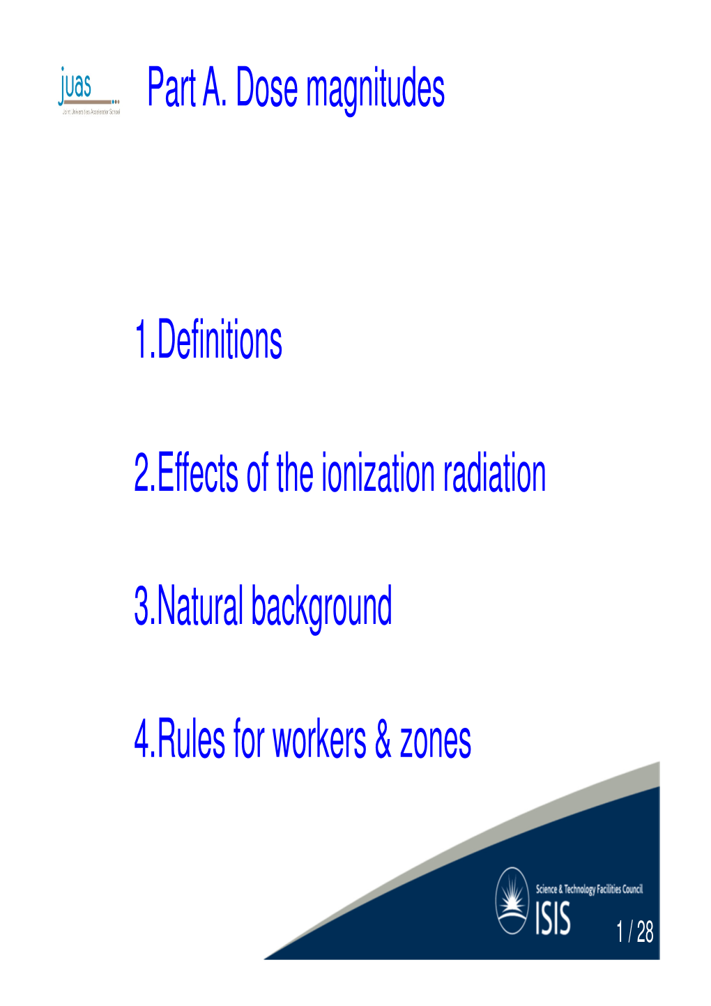 1.Definitions 2.Effects of the Ionization Radiation 3.Natural Background 4