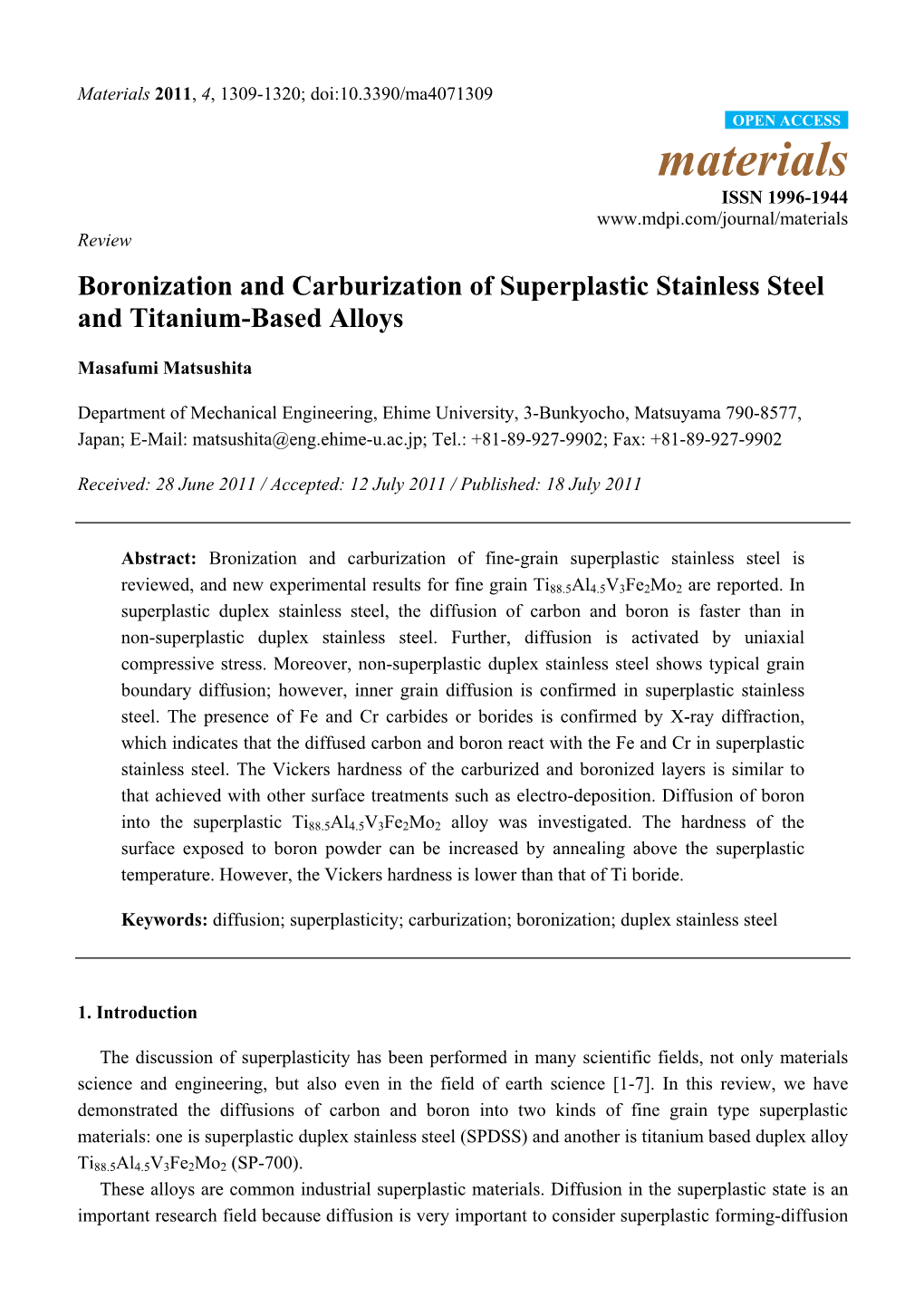 Boronization and Carburization of Superplastic Stainless Steel and Titanium-Based Alloys