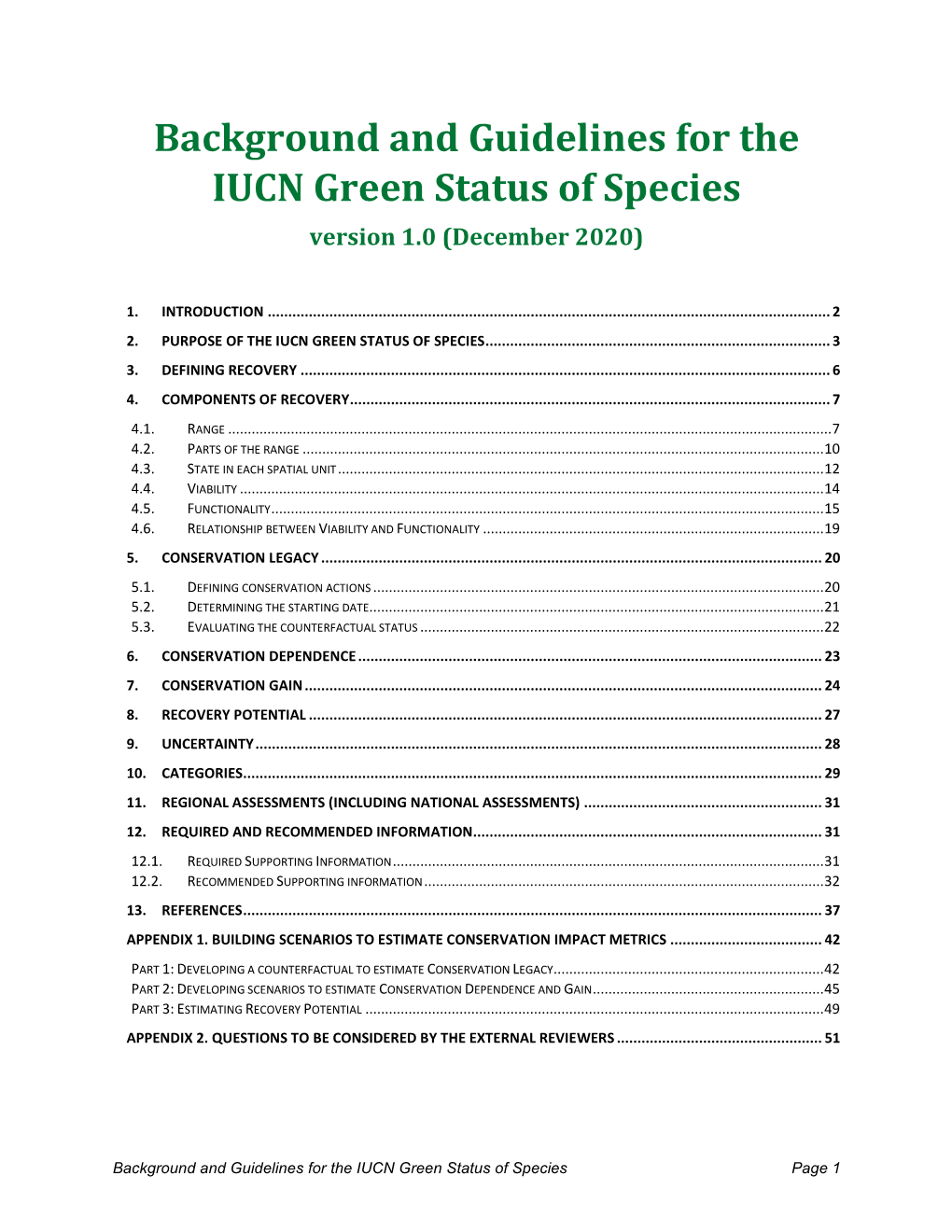 Background and Guidelines for the IUCN Green Status of Species Version 1.0 (December 2020)