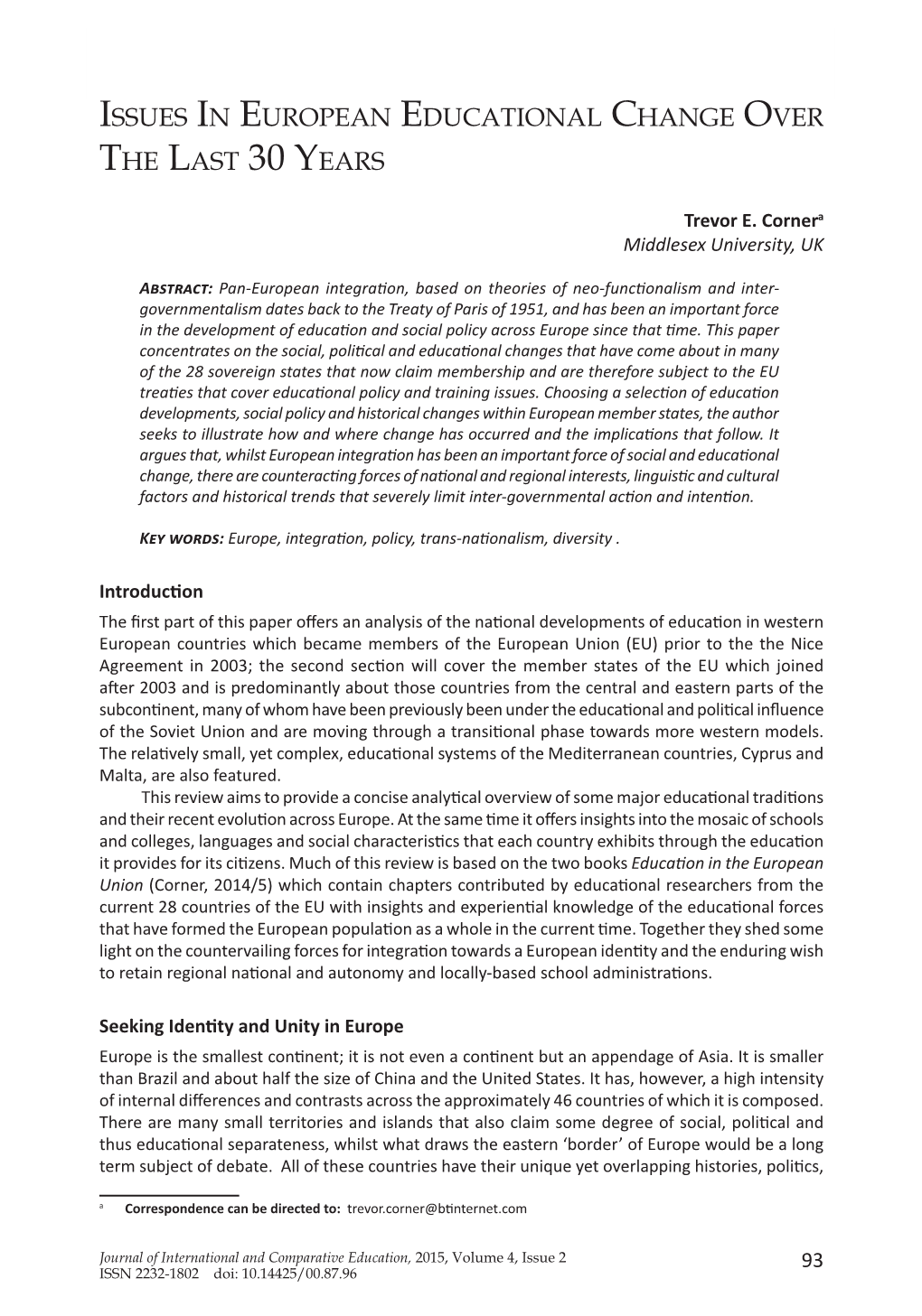 Issues in European Educational Change Over the Last 30 Years