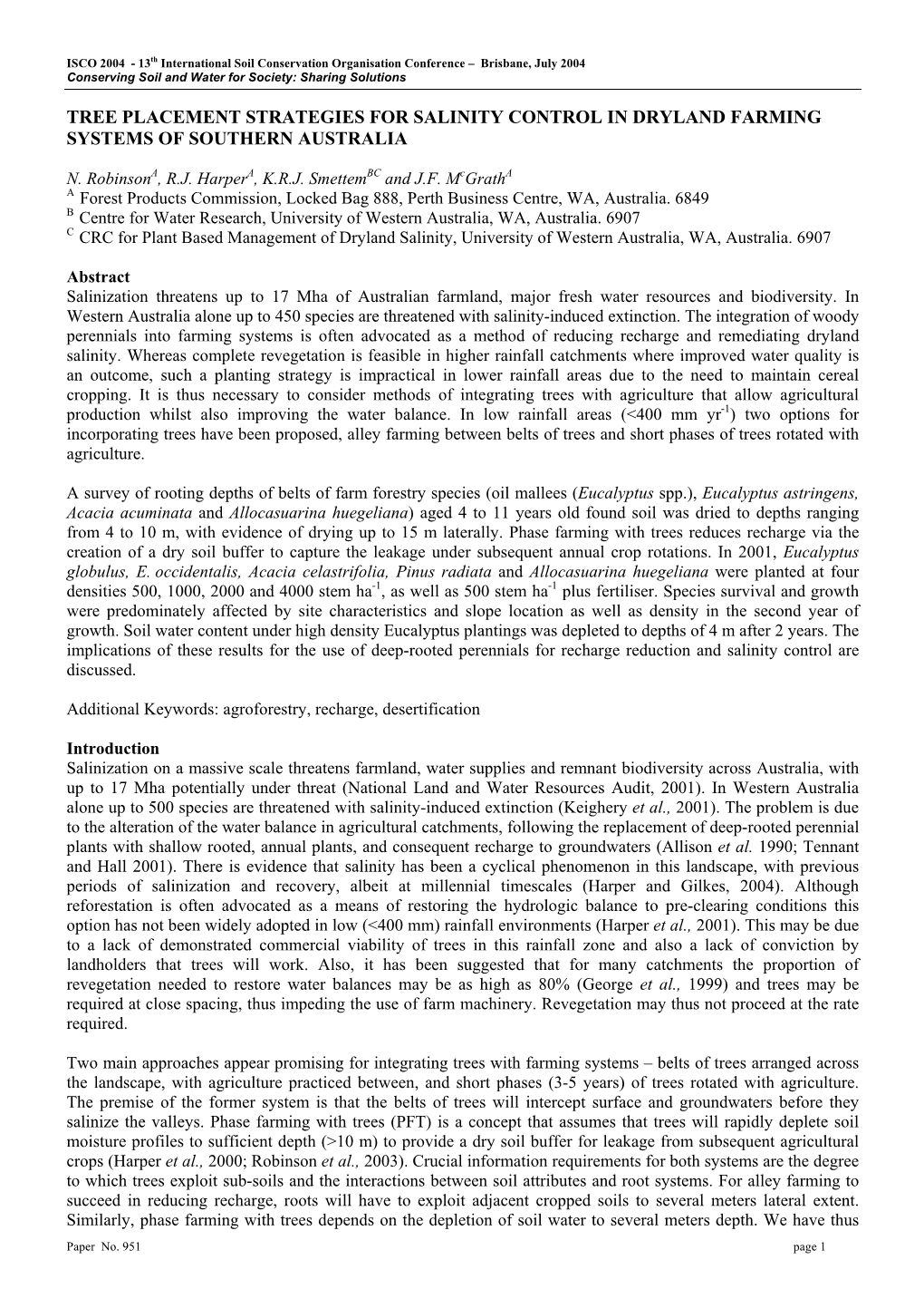 Tree Placement Strategies for Salinity Control in Dryland Farming Systems of Southern Australia