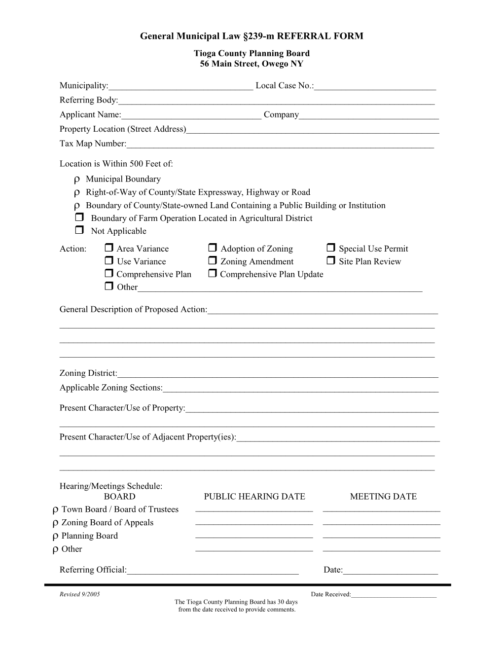 GENERAL MUNICIPAL LAW 239-M REFERRAL FORM