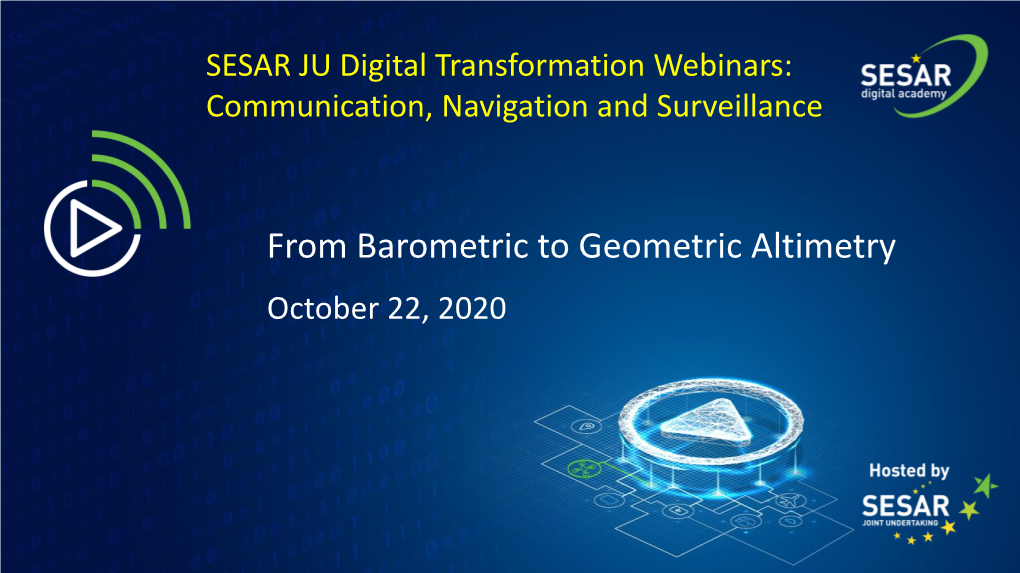 From Barometric to Geometric Altimetry October 22, 2020 Pressure-Based Altimetry