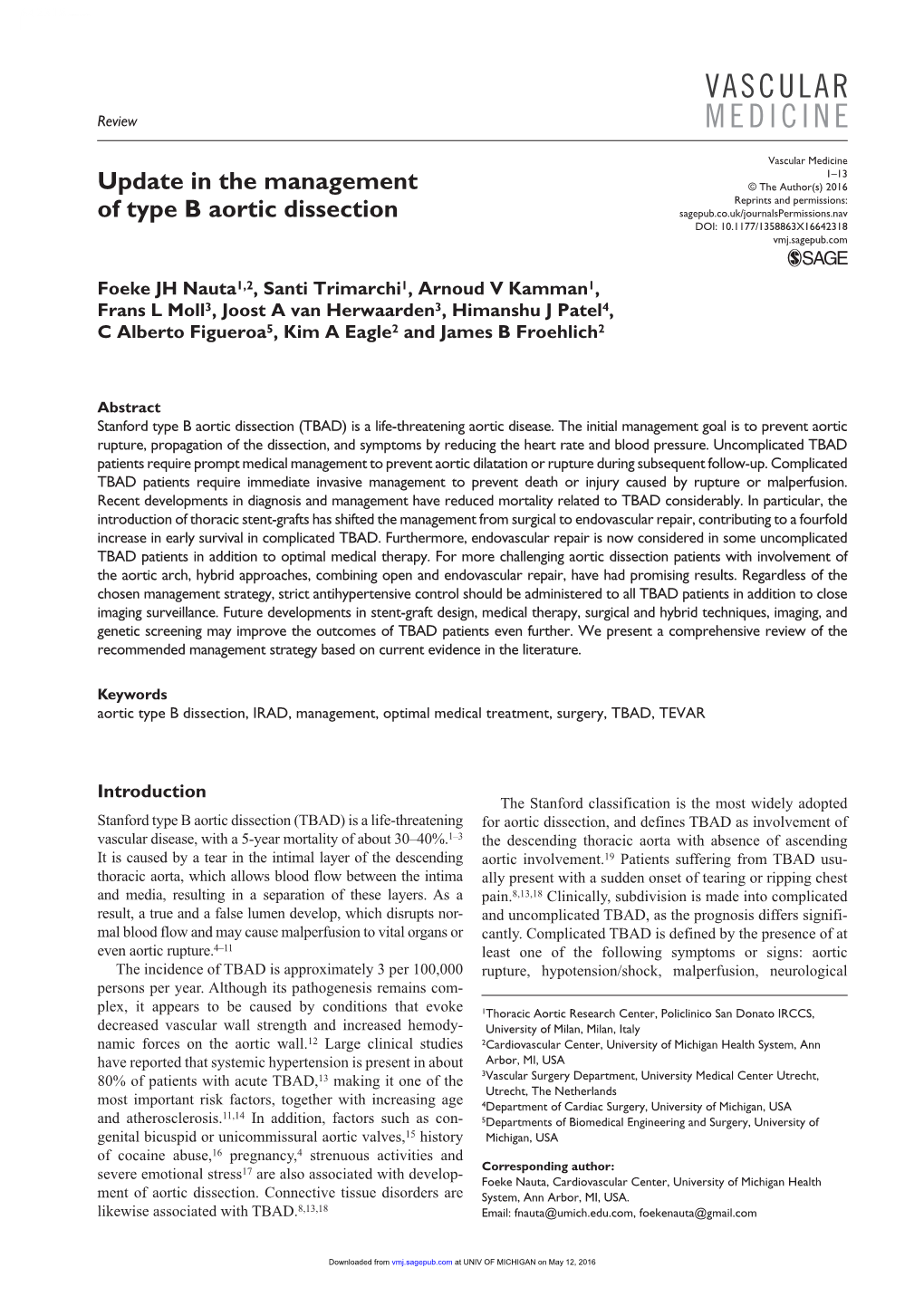 Update in the Management of Type B Aortic Dissection