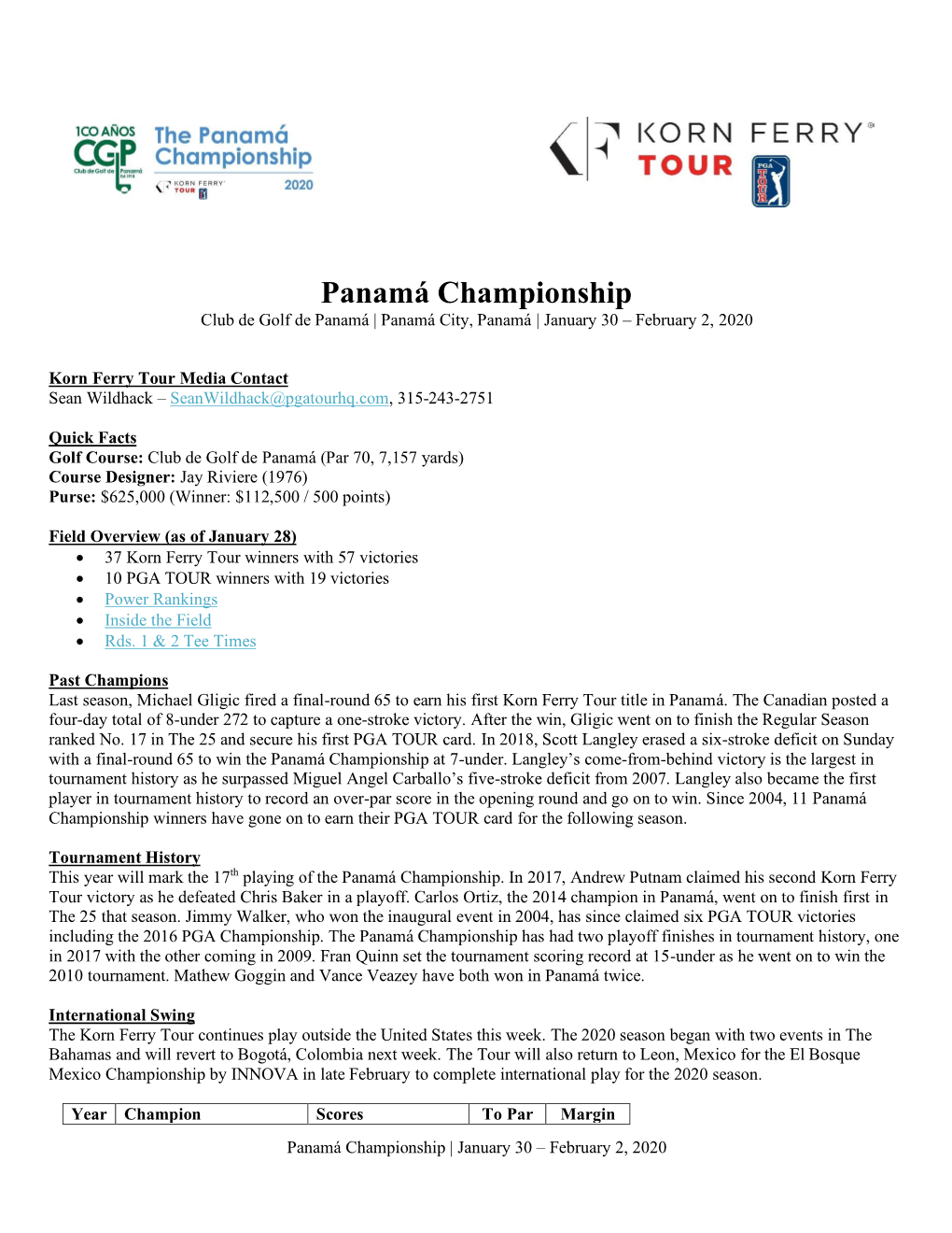 Panamá Championship Club De Golf De Panamá | Panamá City, Panamá | January 30 – February 2, 2020