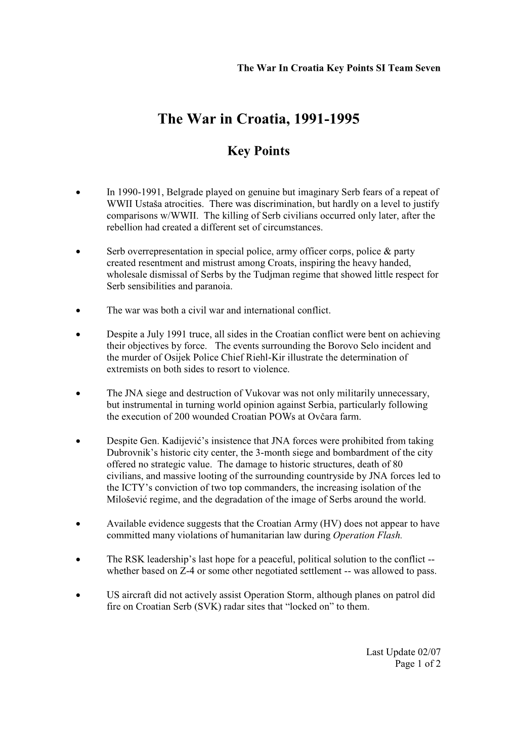 The War in Croatia, 1991-1995