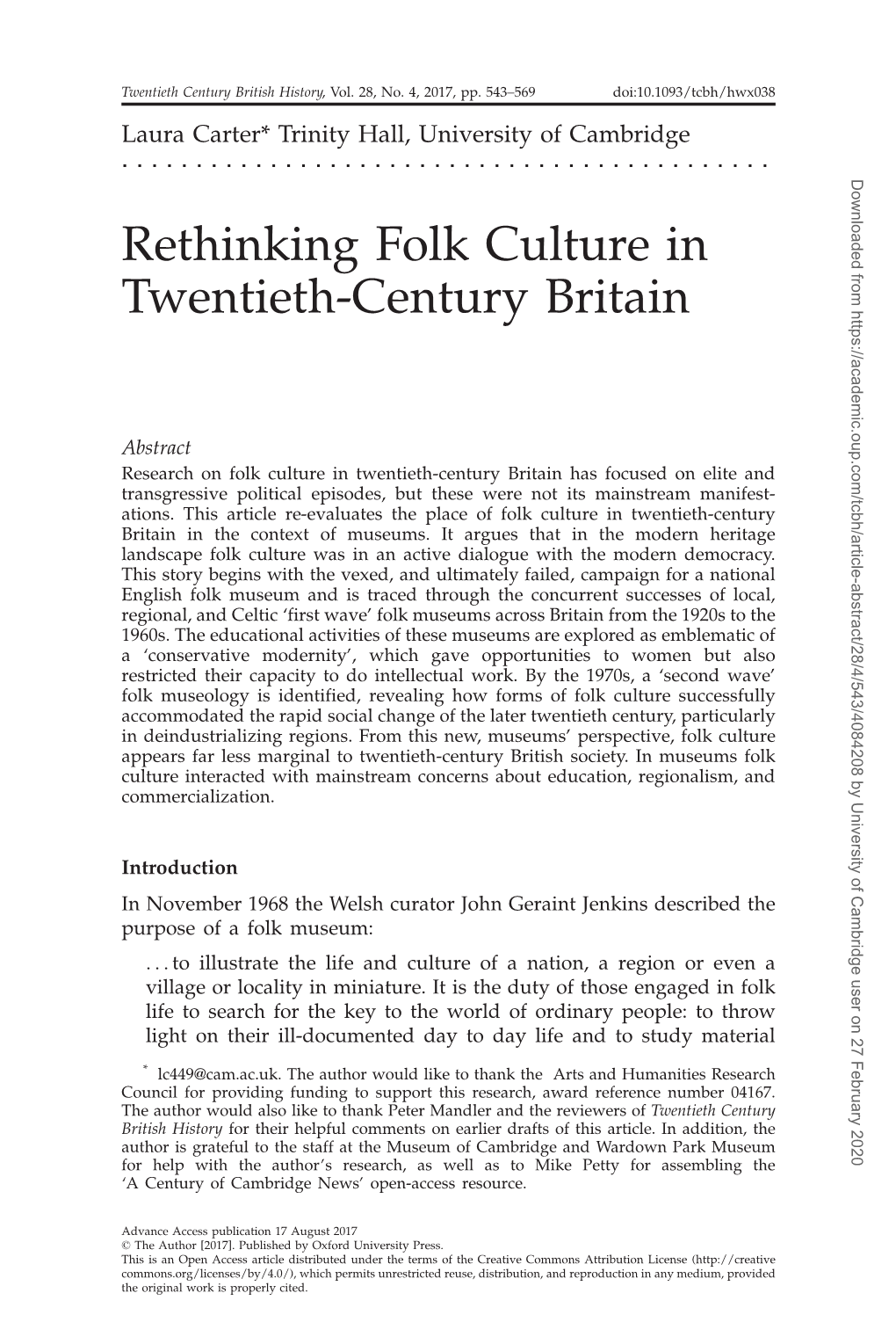 Rethinking Folk Culture in Twentieth-Century Britain
