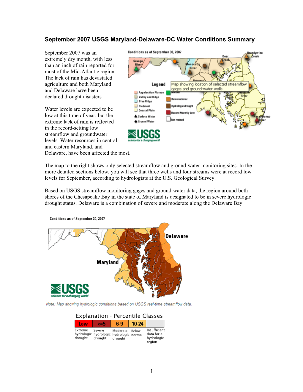 September 2007 Was an Extremely Dry Month, with Less Than an Inch of Rain Reported for Most of the Mid-Atlantic Region