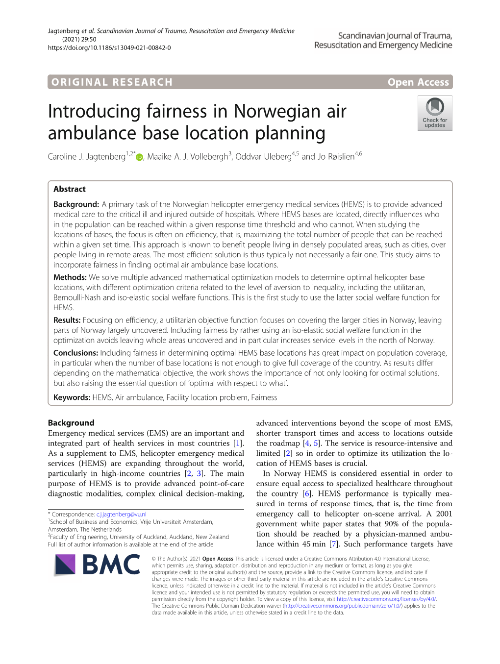 Introducing Fairness in Norwegian Air Ambulance Base Location Planning Caroline J