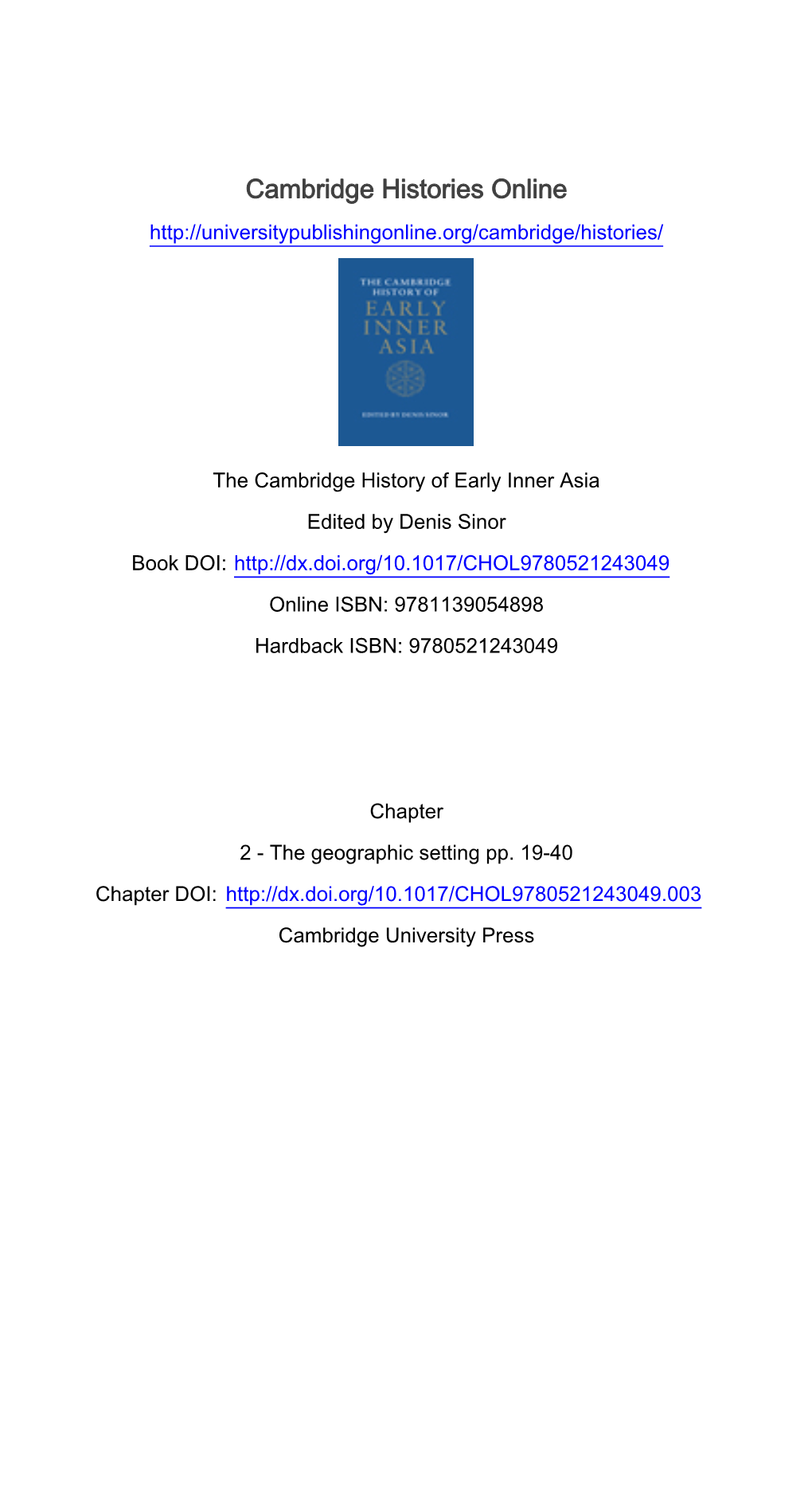 Cambridge Histories Online