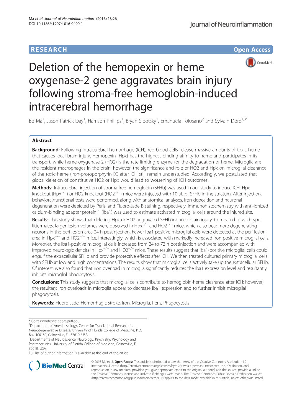 Deletion of the Hemopexin Or Heme Oxygenase-2 Gene Aggravates