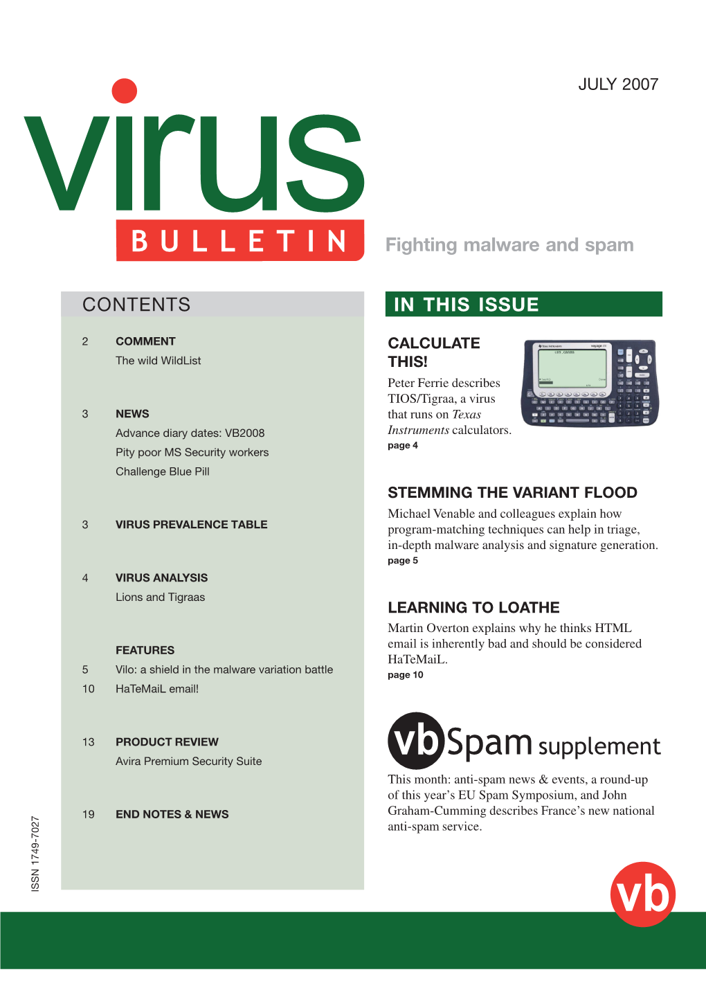 CONTENTS in THIS ISSUE Fighting Malware and Spam