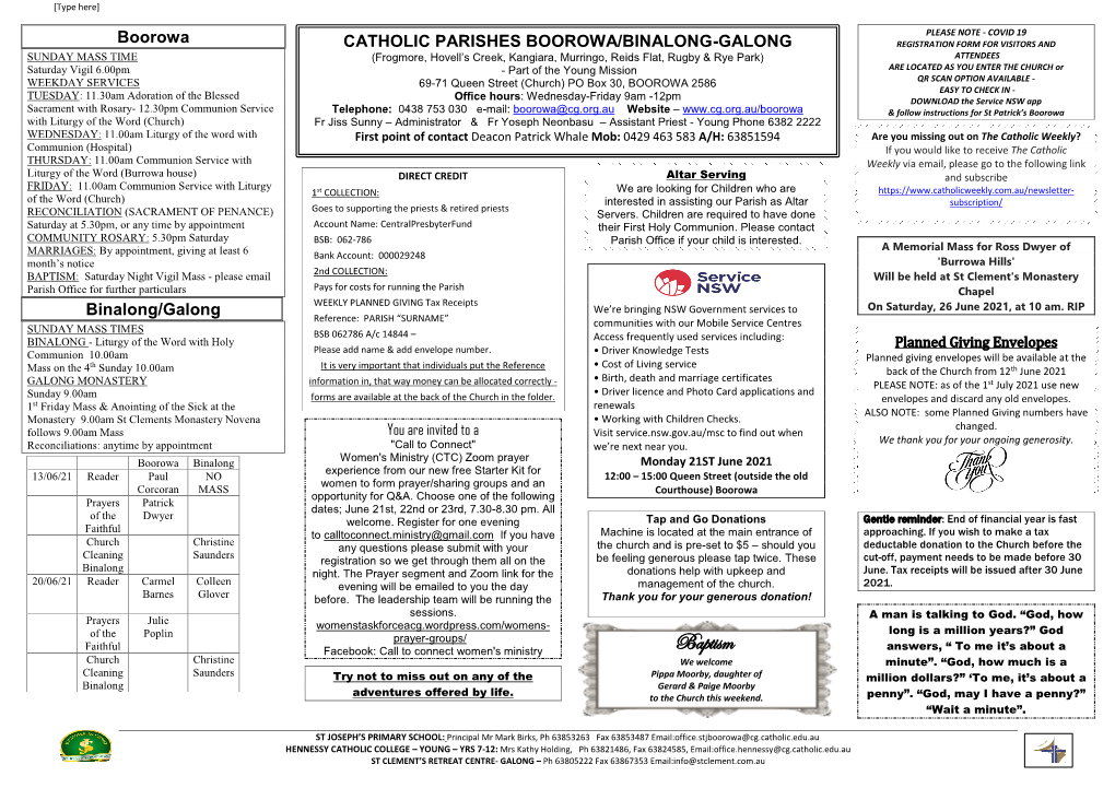 Catholic Parishes Boroowa/Binalong-Galong