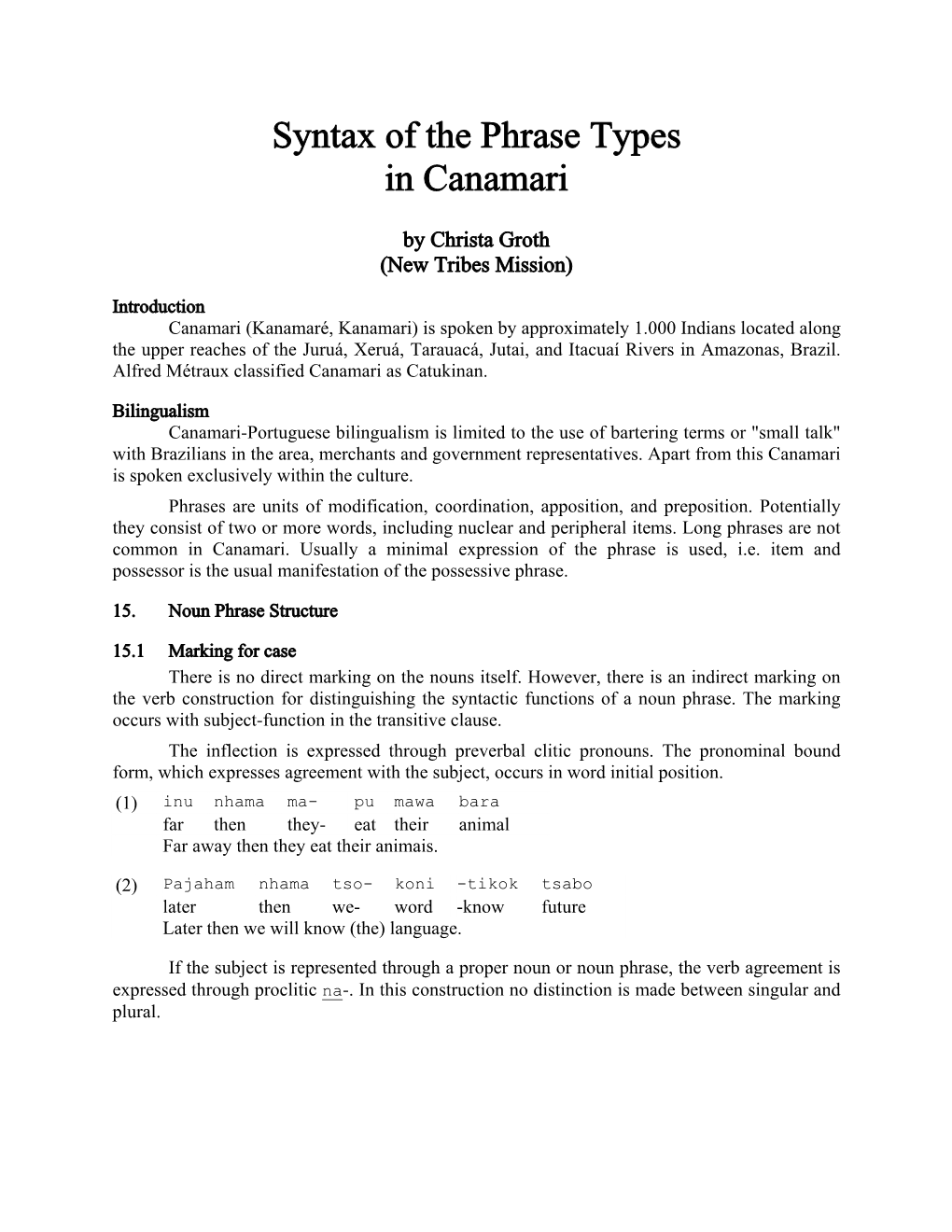 Syntax of the Phrase Types in Canamari