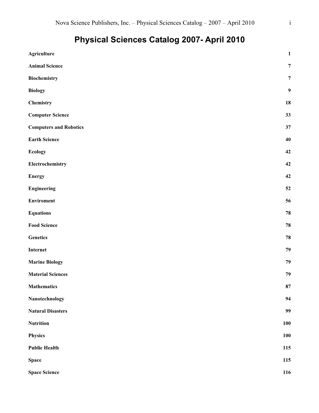 Physical Sciences Catalog 2007- April 2010