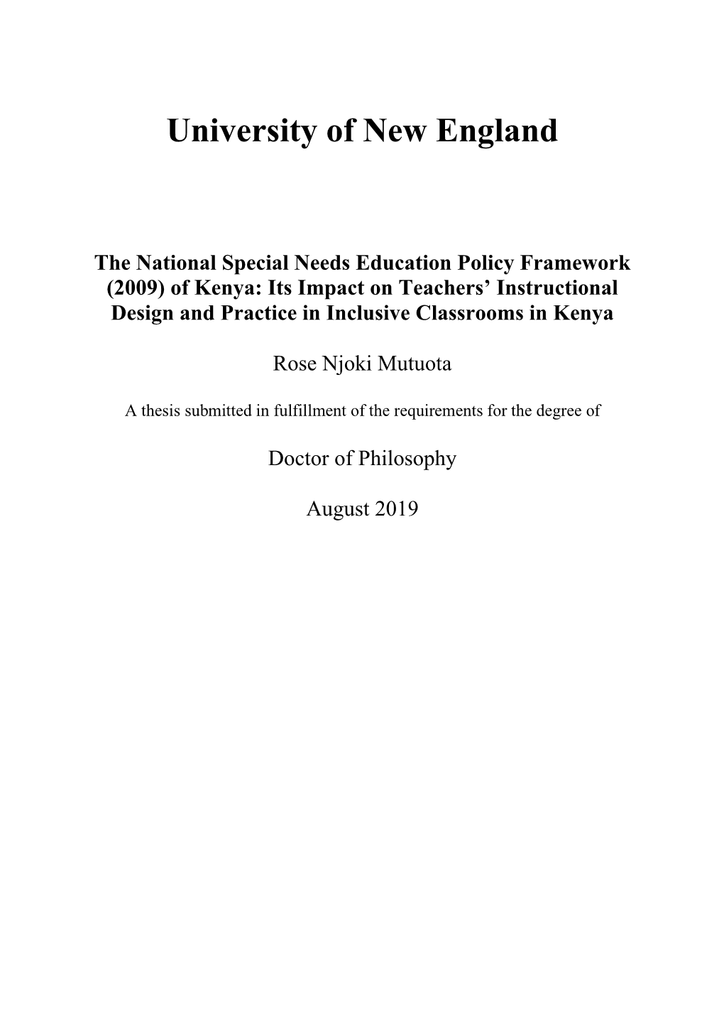 Of Kenya: Its Impact on Teachers’ Instructional Design and Practice in Inclusive Classrooms in Kenya