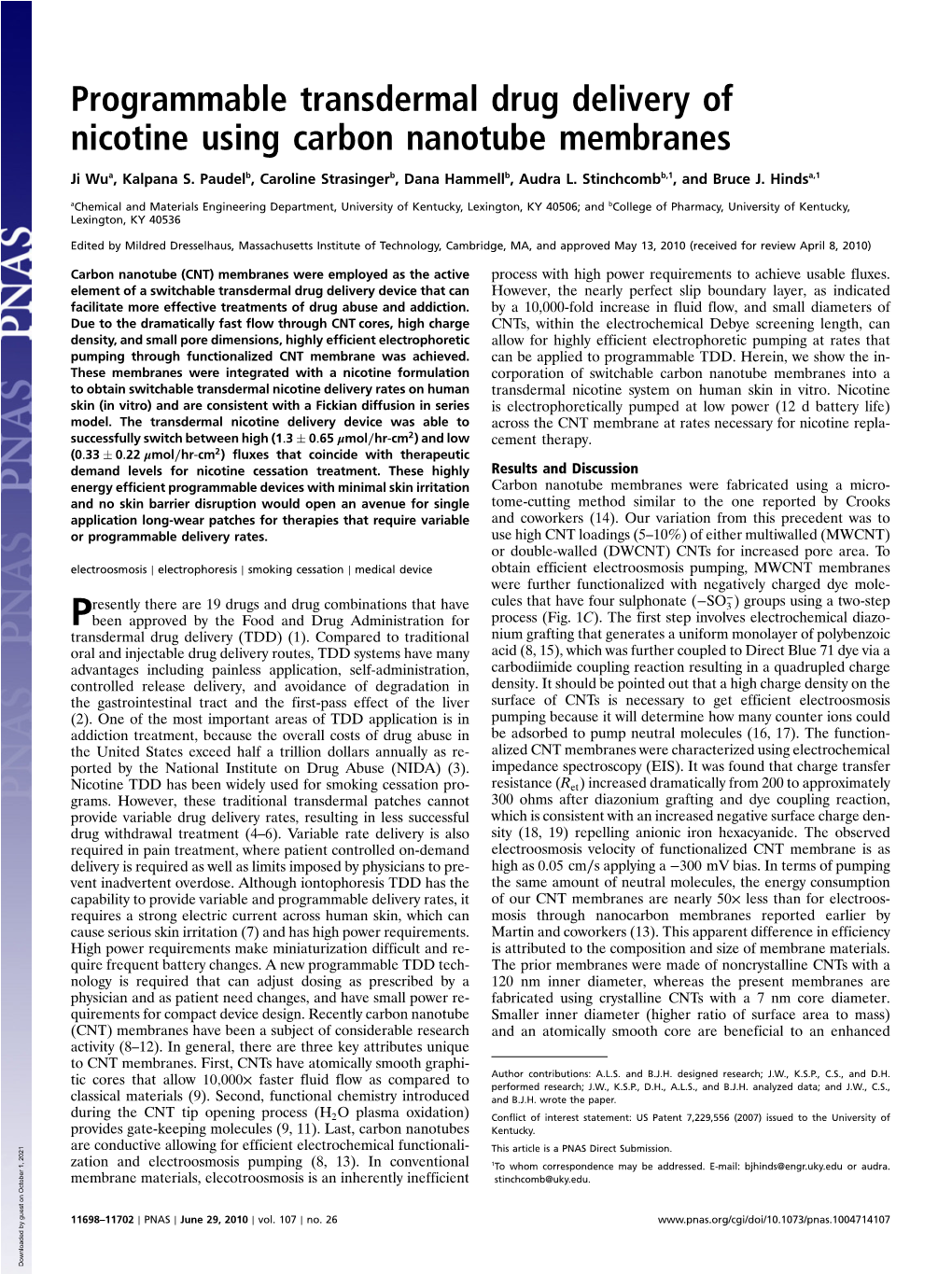 Programmable Transdermal Drug Delivery of Nicotine Using Carbon Nanotube Membranes