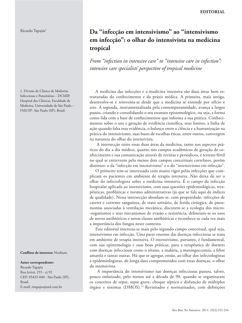 From “Infection in Intensive Care” to “Intensive Care in Infection”: Intensive Care Specialists’ Perspective of Tropical Medicine