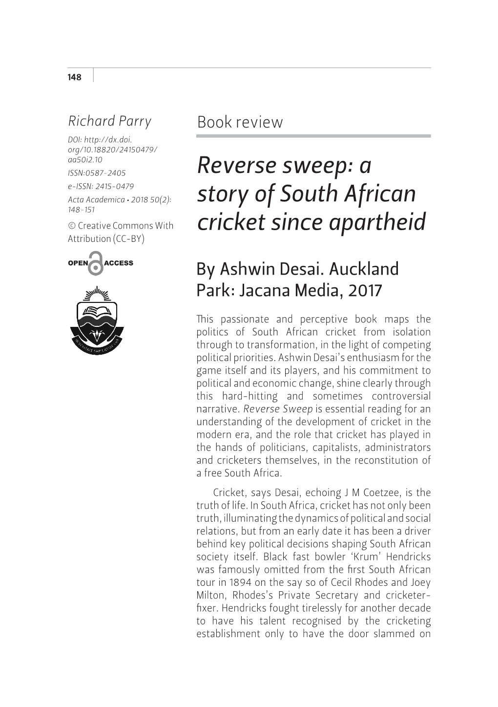 Reverse Sweep: a Story of South African Cricket Since Apartheid