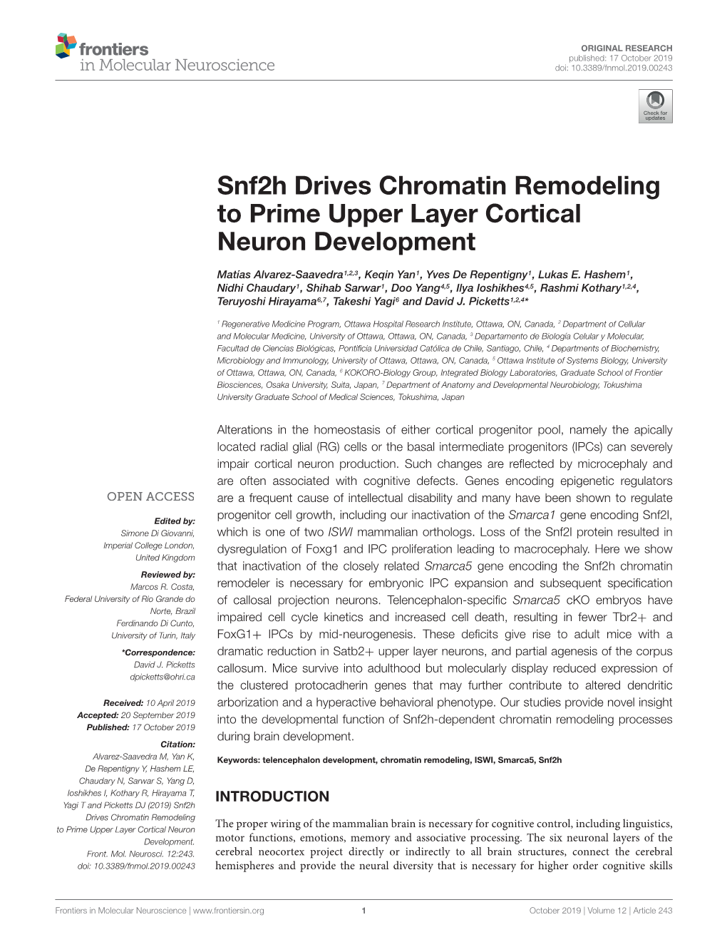 Snf2h Drives Chromatin Remodeling to Prime Upper Layer Cortical Neuron Development