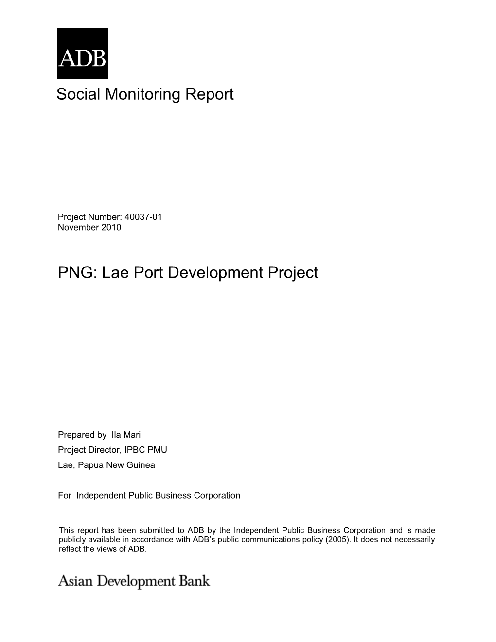 SMR: Papua New Guinea: Lae Port Development Project