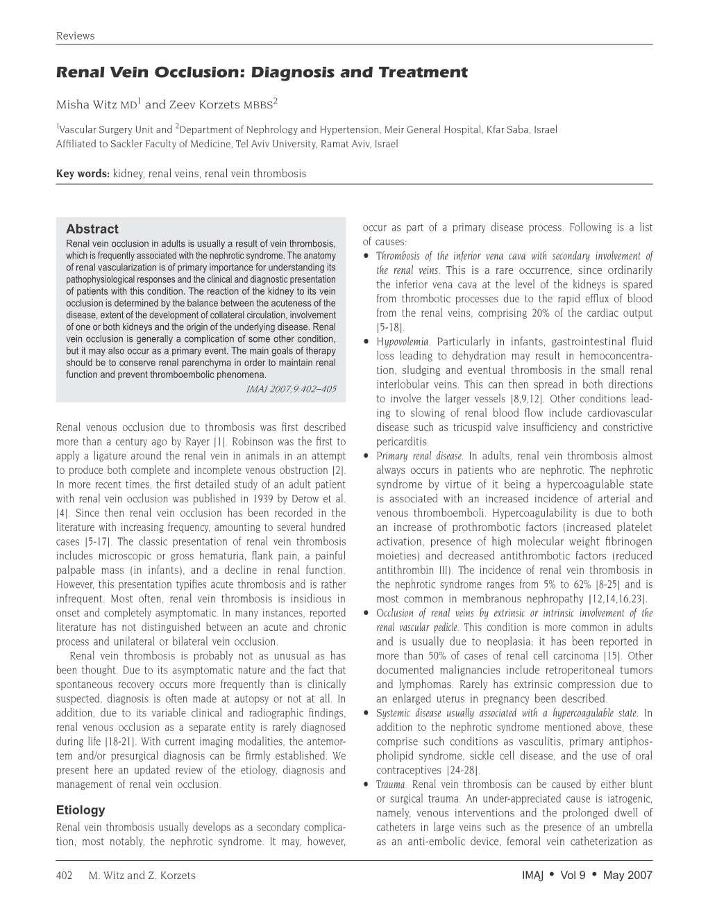 Renal Vein Occlusion: Diagnosis and Treatment