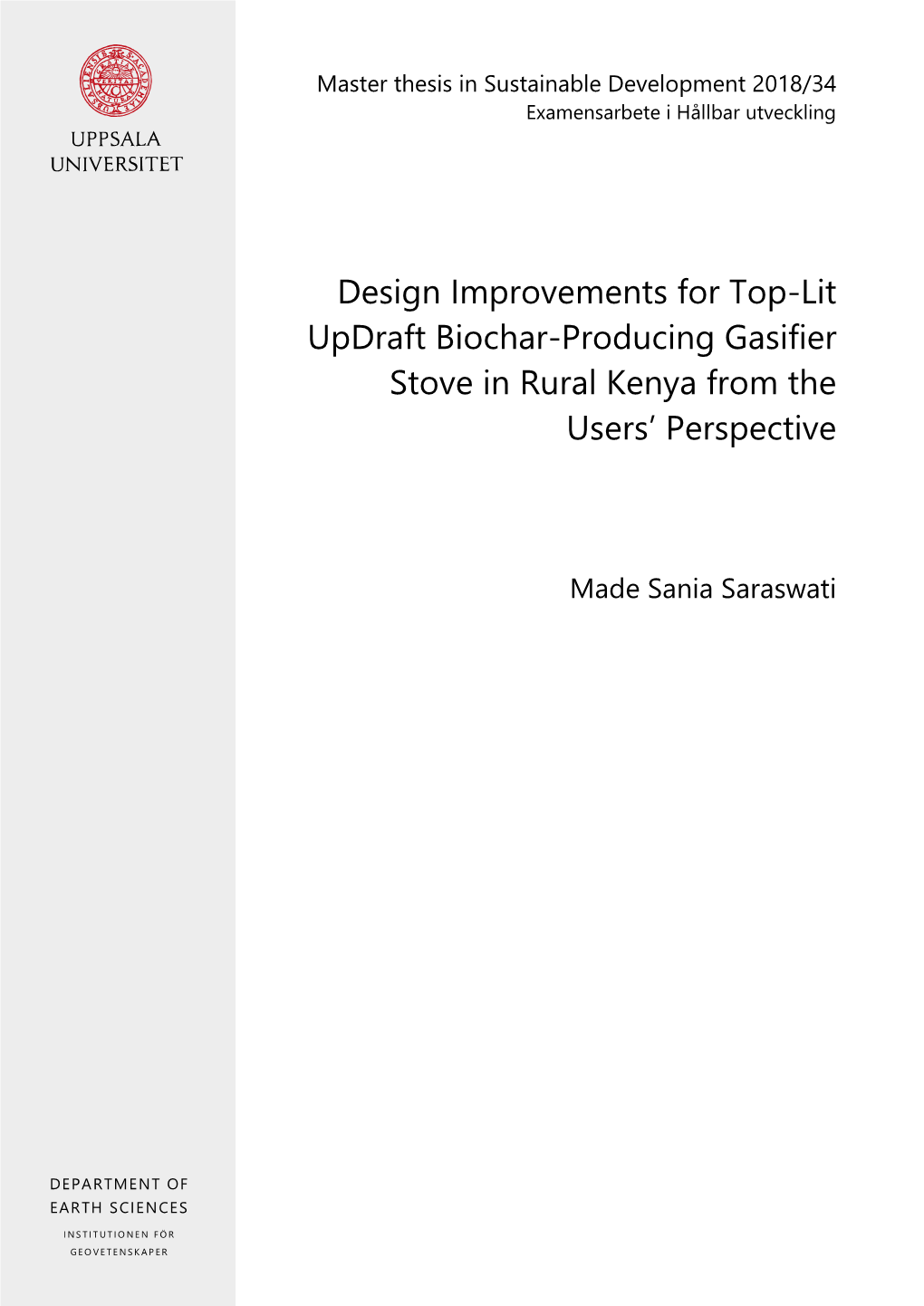 Design Improvements for Top-Lit Updraft Biochar-Producing Gasifier Stove in Rural Kenya from the Users’ Perspective