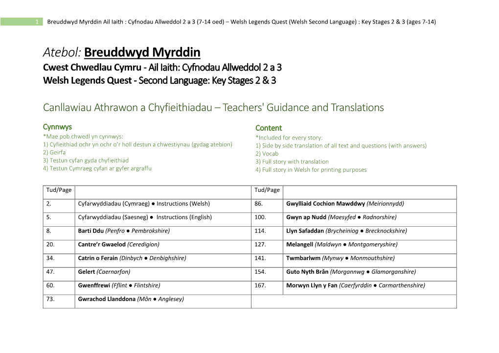 Breuddwyd Myrddin Ail Iaith : Cyfnodau Allweddol 2 a 3 (7-14 Oed) – Welsh Legends Quest (Welsh Second Language) : Key Stages 2 & 3 (Ages 7-14)