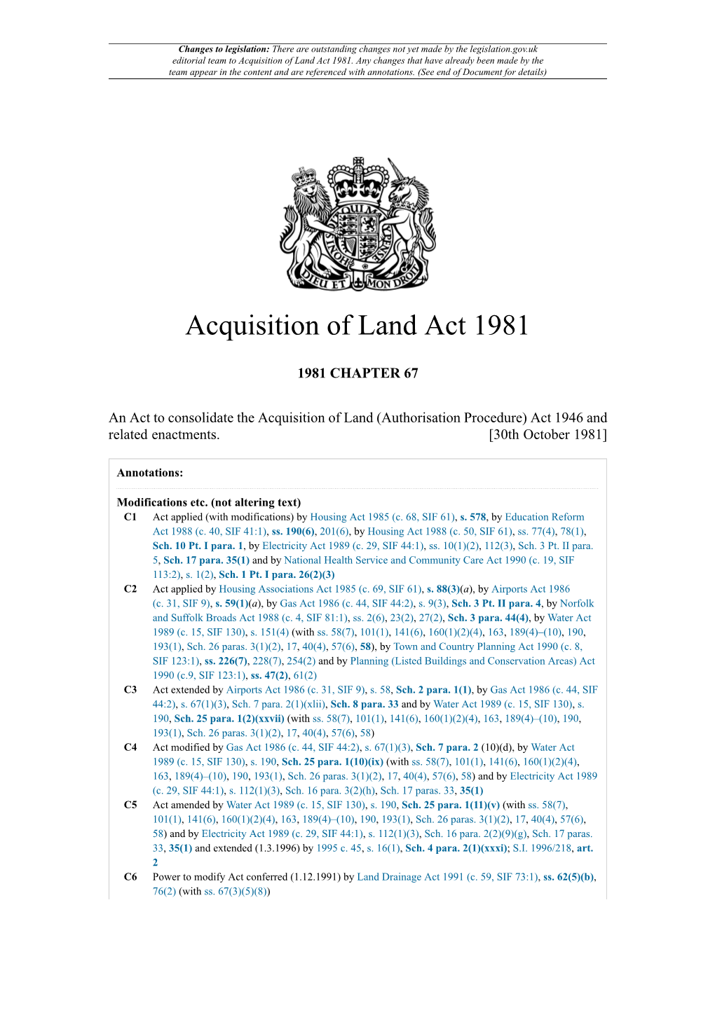 Acquisition of Land Act 1981