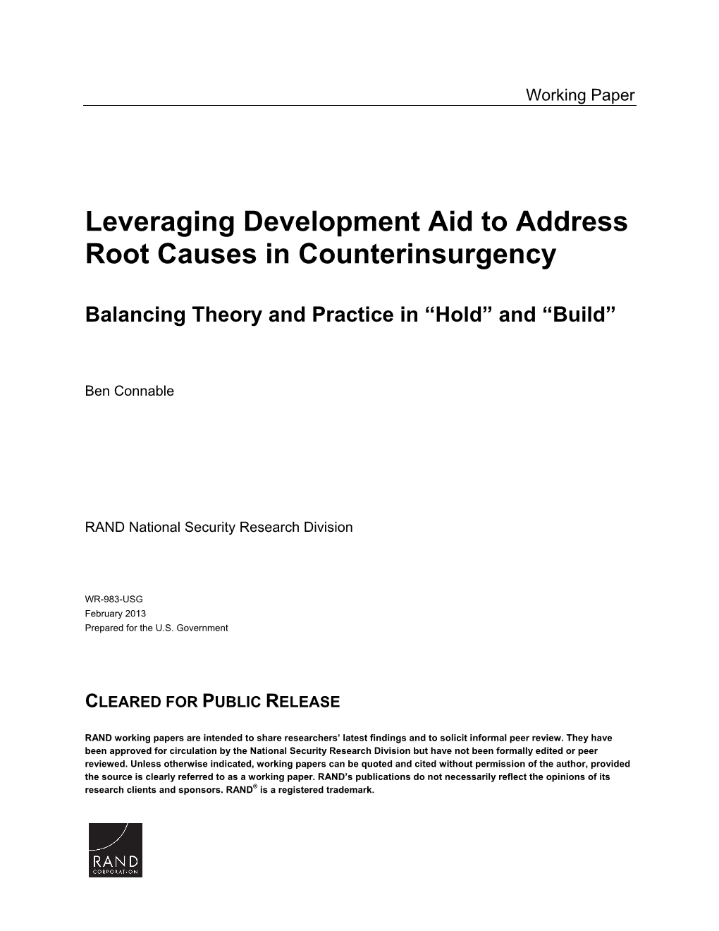 Leveraging Development Aid to Address Root Causes in Counterinsurgency
