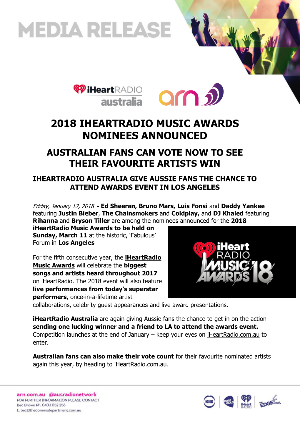 2018 Iheartradio Music Awards Nominees Announced