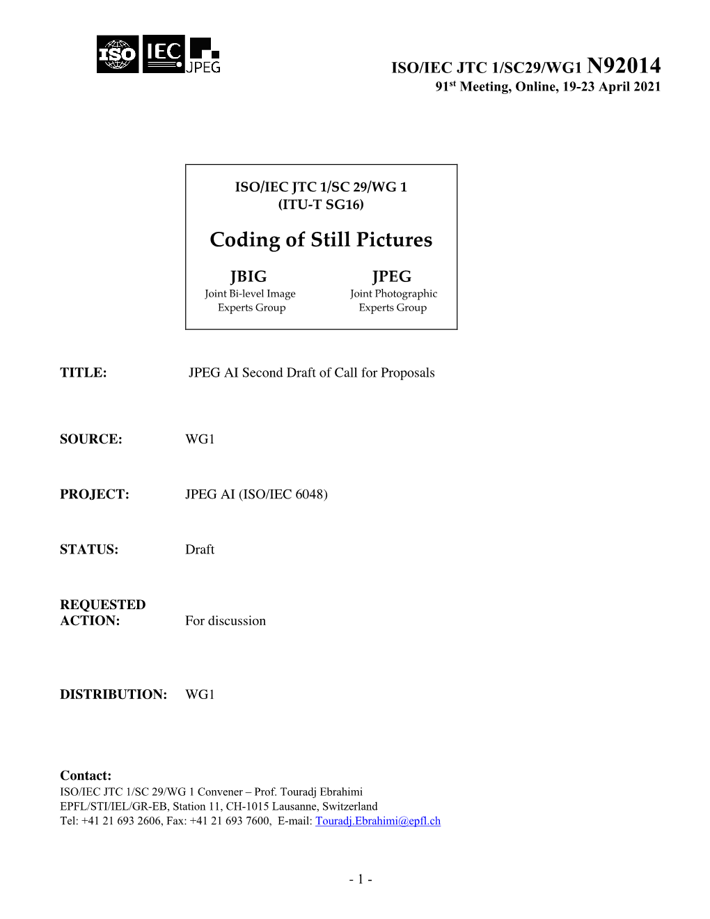 Coding of Still Pictures